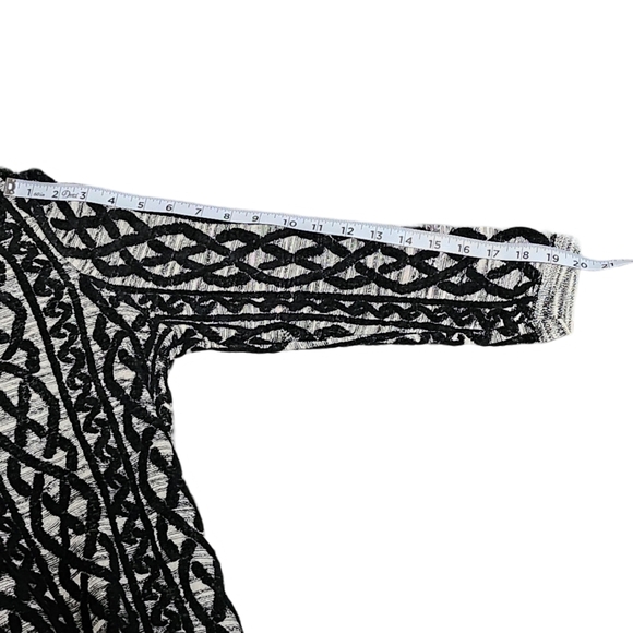 ANTHROPOLOGIE MOTH Black White Wool Blend 3/4 Sleeve Geometric Midi Dress Medium - Picture 15 of 16